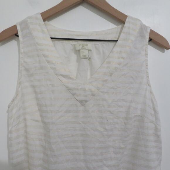 St. Tropez Womens Sz S Cream Gold Stripe Sleeveless Linen Top - Picture 3 of 5